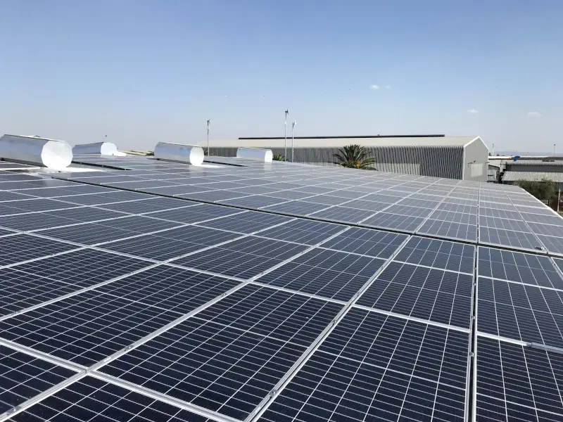 Commercial solar PV installation on building roof